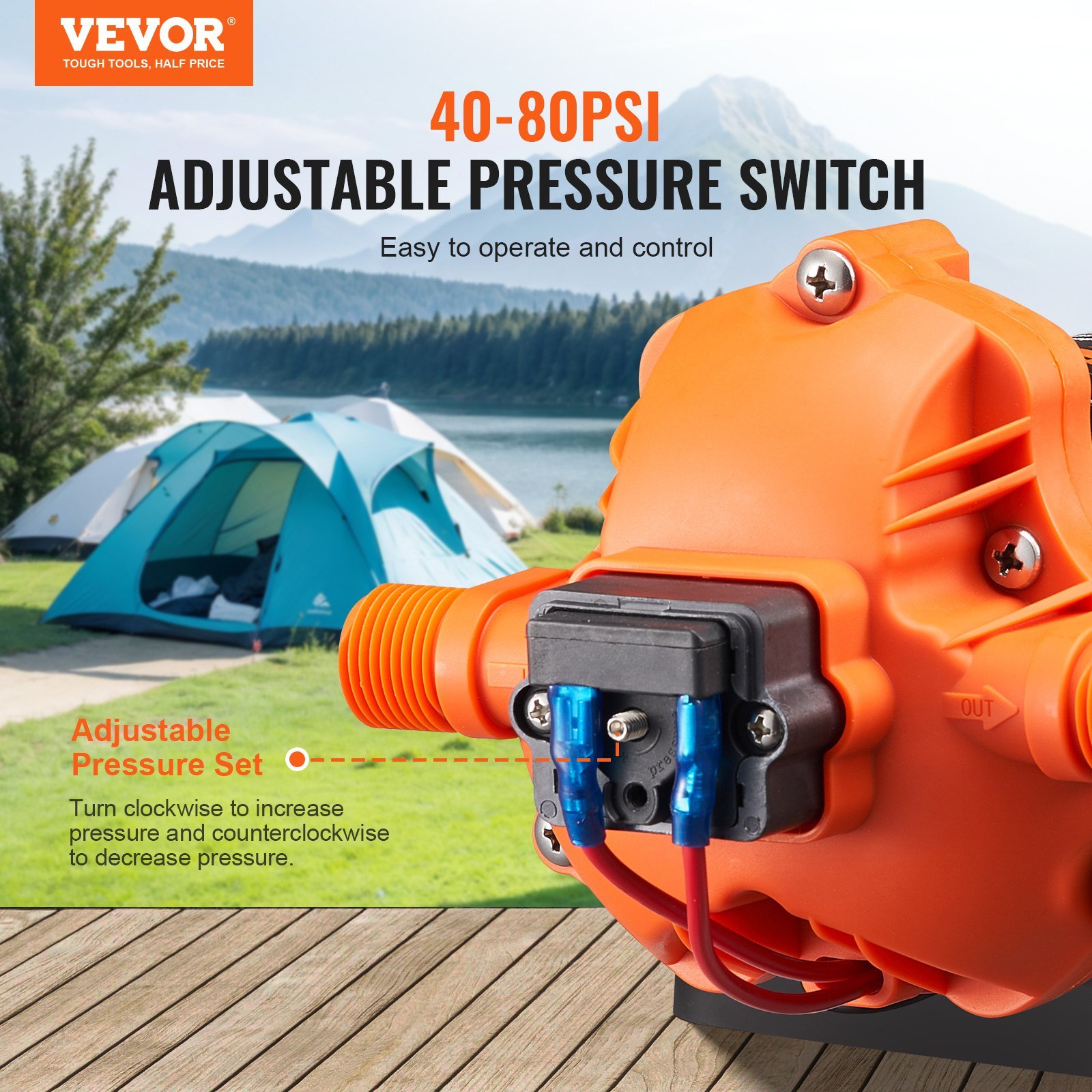 12V Diaphragm Pump 1.8GPM 6.81 L/min 3-Chamber Water Pump Pressure Switch - Image 2
