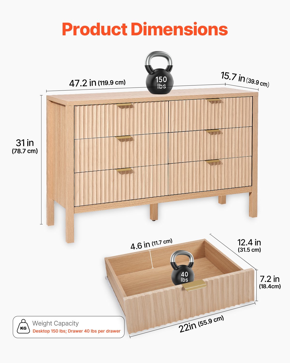 6 Fluted Drawer Dresser, Wooden Chest Of Drawers With Sliding & Anti-tip Device, Modern Minimalist Dresser Chest, Closet Storage Organizer For Living Room, Hallway, Entryway, Light Wood