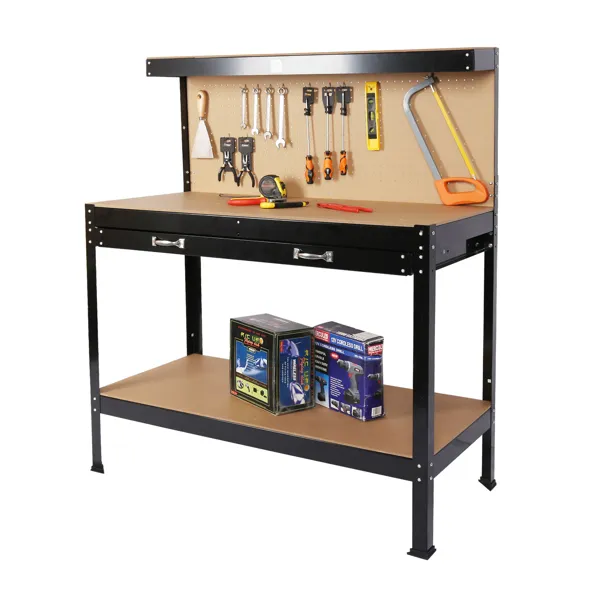 Steel Workbench Tool Storage Work Bench Workshop Tools Table W/Drawer And Peg Board 63" - Image 2