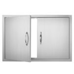 BBQ Access Door, 33W X 22H Inch Double Outdoor Kitchen Door, Stainless Steel Flush Mount Door, Wall Vertical Door With Handles, For BBQ Island, Grilling Station, Outside Cabinet