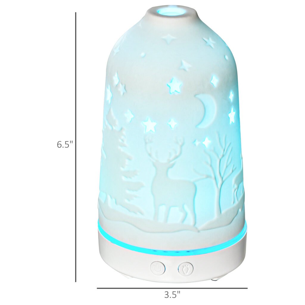 100ml Ultrasonic Aromatherapy Diffuser, Essential Oils Humidifier With Ceramic Cover, 7 Colors LED Lights, Timer, Waterless Auto-off For Home And Office, White —