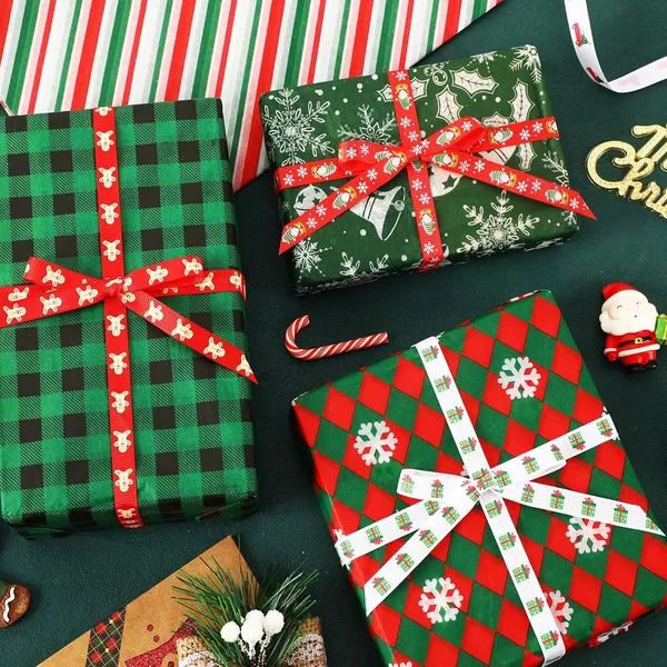 Christmas Ribbon, 15 Yards 3/8 Inch Christmas Grosgrain Ribbons For Gift Wrapping, Christmas Festival Pattern Printed Ribbon For DIY Crafts Xmas Holiday - Image 2
