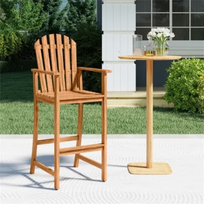 31" Seat Height Outdoor Bar Stool, Slatted Design Ergonomic Tall Chair For 40"-43" Bar Table
