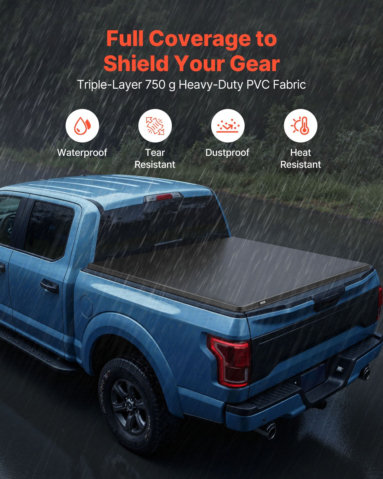 Soft Roll-Up Truck Bed Tonneau Cover, Compatible With 2015-2025 Ford F-150, Fits 5.6 Ft (5 Ft 7 In/67 In) Bed, Triple-Layer Heavy-Duty PVC Tonneau Cover With Three Aluminum Alloy Support Bars - Image 4