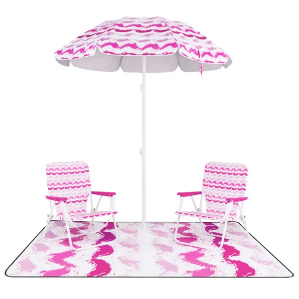 4-Piece Beach Set With 6.2ft Sun-Proof Umbrella, 2 Folding Chairs & 80 X 80 Waterproof Blanket-Pink - Image 2