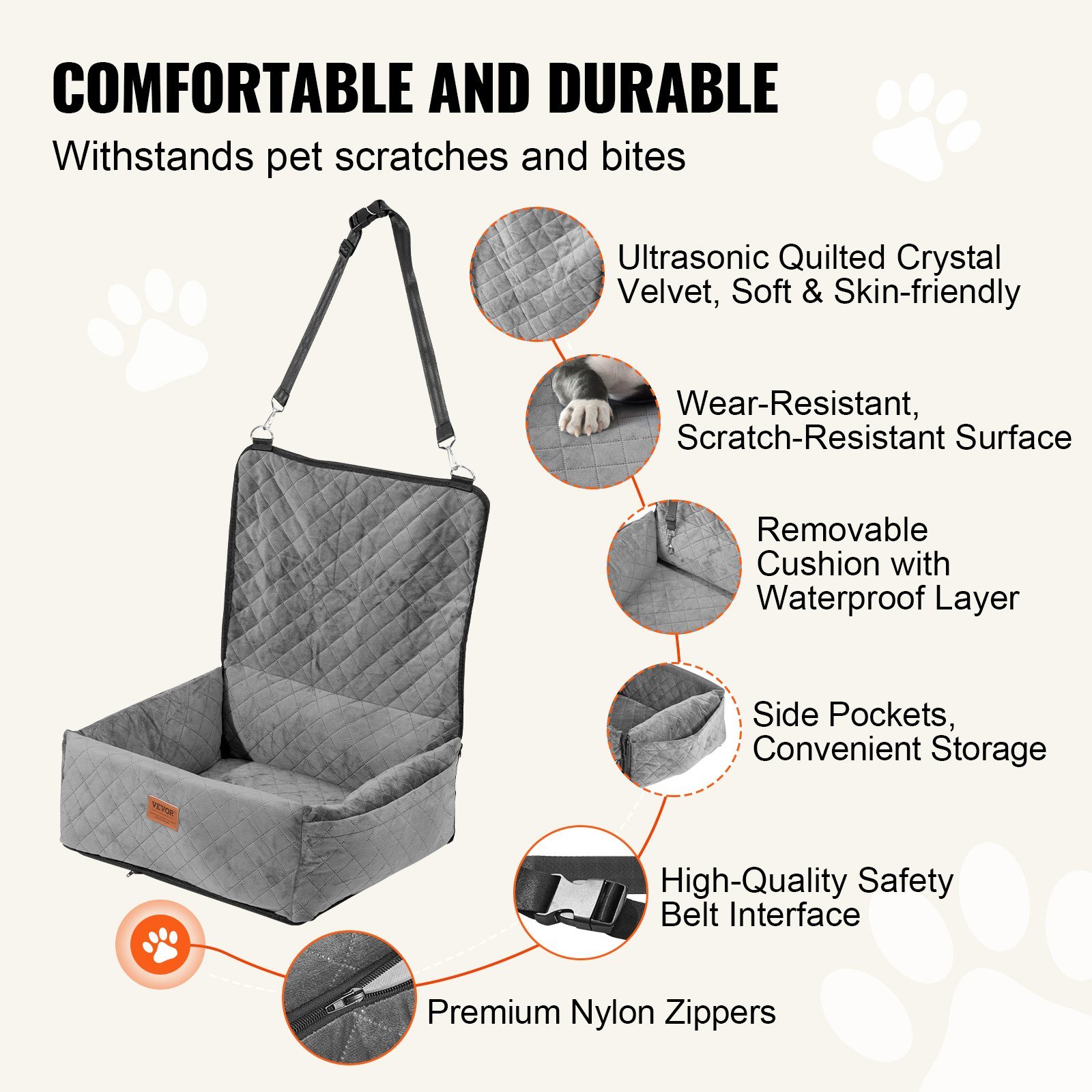 VEVOR Dog Booster Car Seat Pet Car Seat For Small Medium Dog Up To 40 Lbs Gray