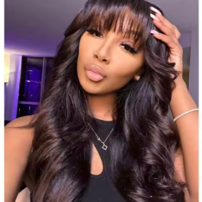 Pre Everything Glueless 13x5 Body Wave Lace Front Wig With Bangs Hd Pre Cut Lace Human Hair Wig For Black Women