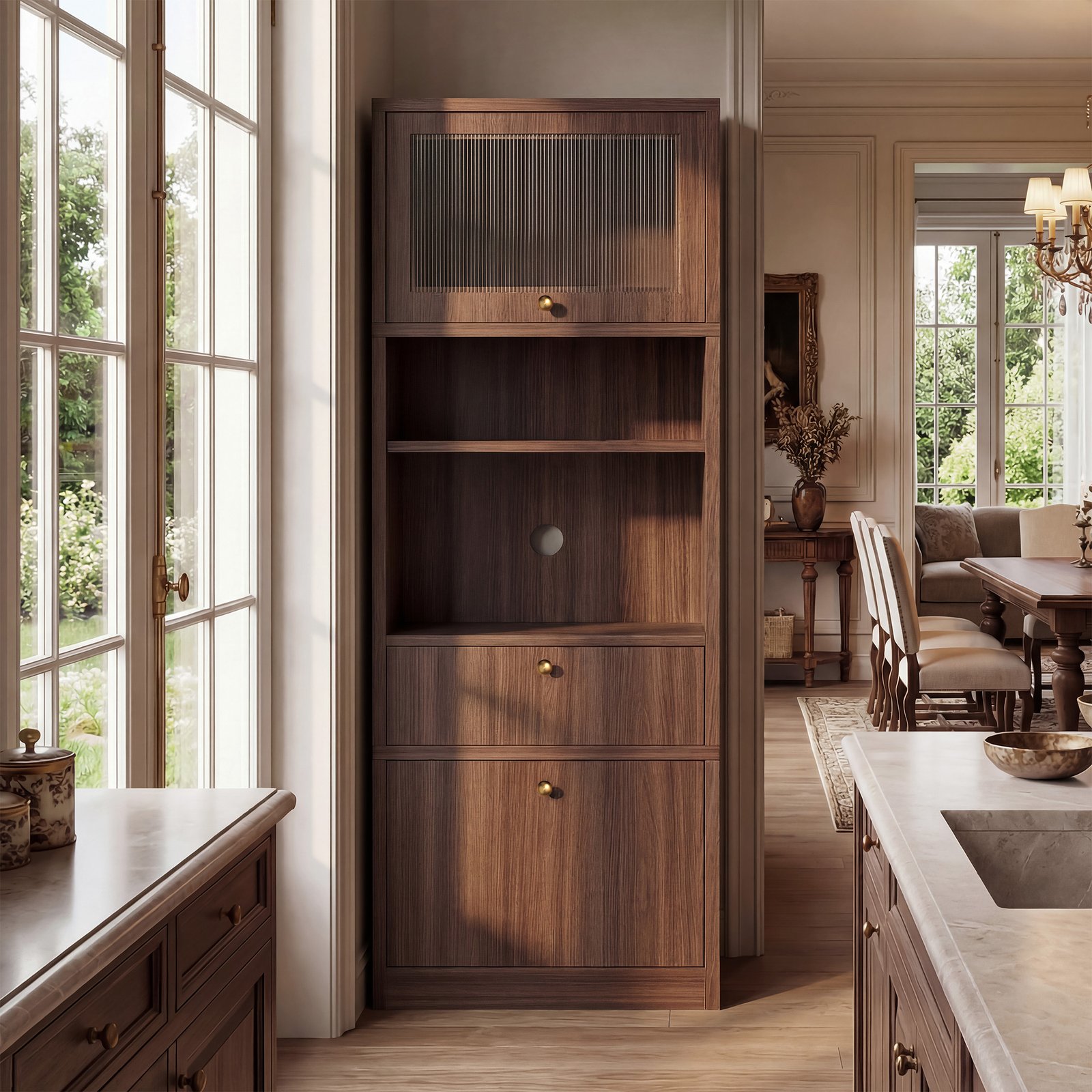 Tall Pantry Cabinet 71 Inch Freestanding Storage Cabinet With Doors And Shelves, Adjustable Shelves, Drawer & Anti-Tip Kit, E1-Grade Wood, Walnut For Kitchen Pantry, Bathroom Storage Cabinet - Image 3