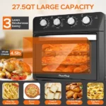27.5QT 6-in-1 Air Fryer Toaster Oven Dropdown-Door 6-Slice Countertop Convection Oven For Air Frying, Baking, Roasting, Broiling & Grilling, 1600W, Black