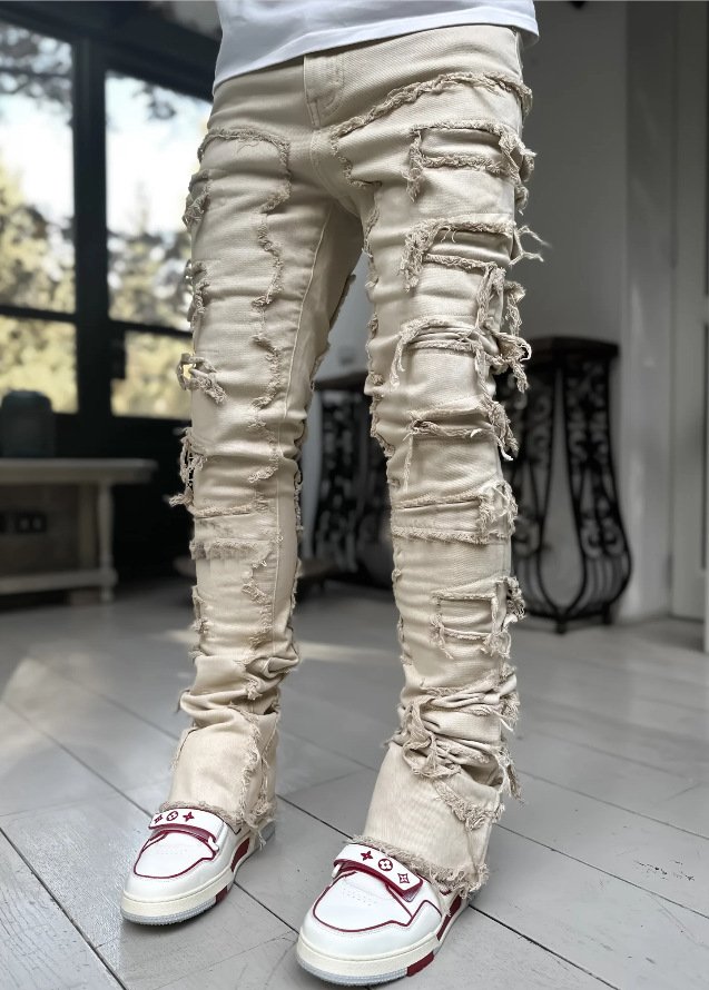Fashion Stretch Patch Denim Straight-leg Pants - Image 5