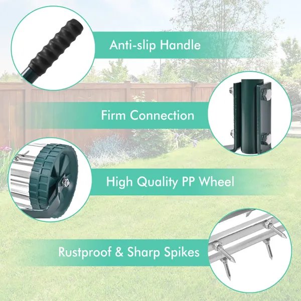18 Inch Rolling Lawn Aerator With Anti-slip Handle And Tine Spikes - Image 4