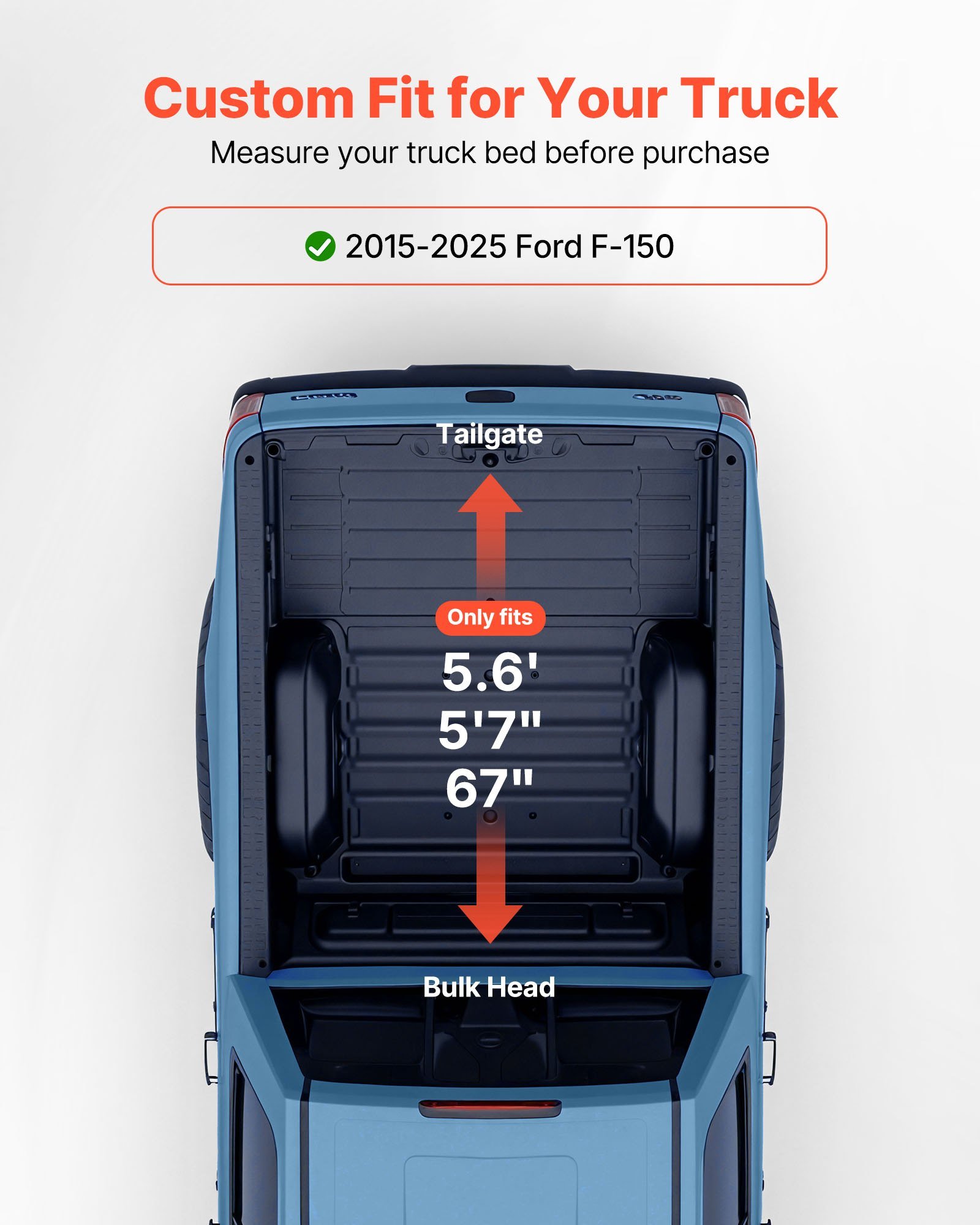 Soft Roll-Up Truck Bed Tonneau Cover, Compatible With 2015-2025 Ford F-150, Fits 5.6 Ft (5 Ft 7 In/67 In) Bed, Triple-Layer Heavy-Duty PVC Tonneau Cover With Three Aluminum Alloy Support Bars - Image 2