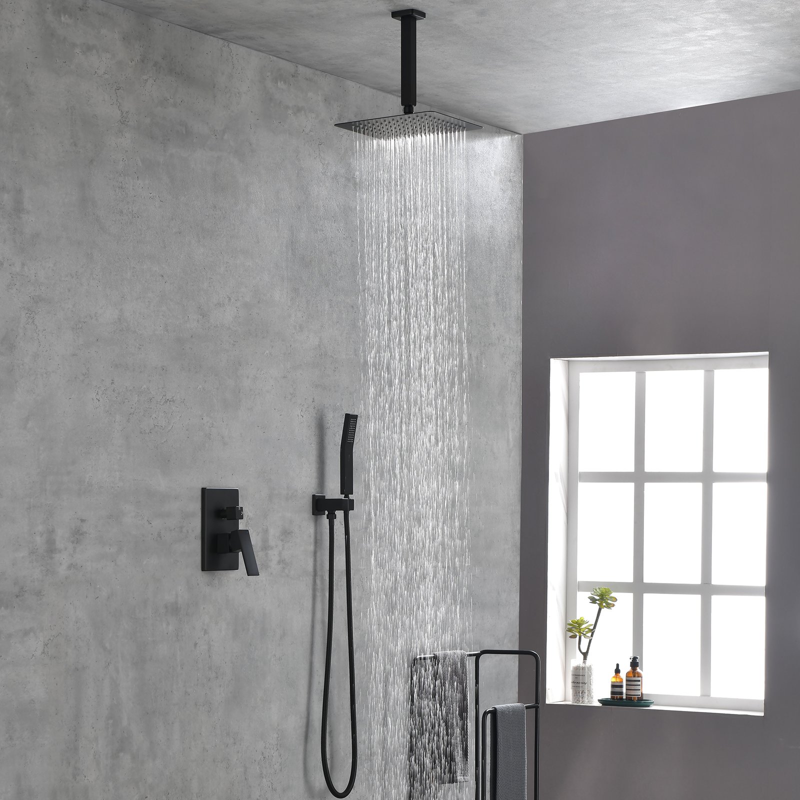 Matte Black Shower Set System Bathroom Luxury Rain Shower Combination Set Ceiling Mounted Showerhead Showerhead Faucet - Image 5