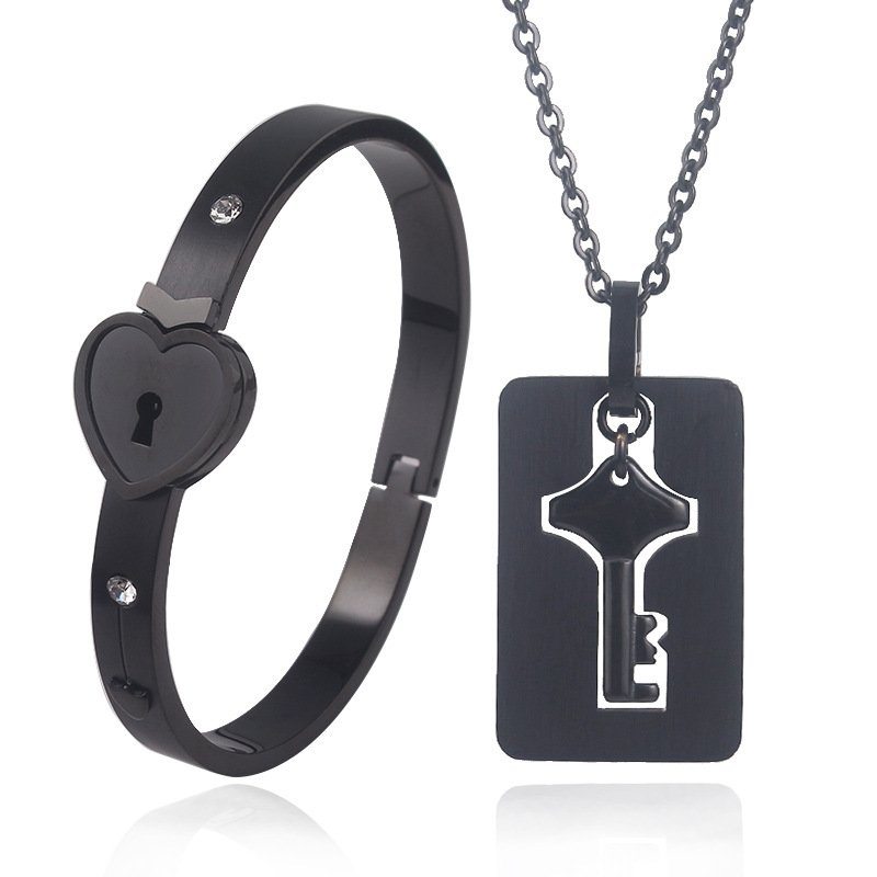 Fashion Jewelry Titanium Steel Couple Love Lock, Bracelet, Key Set, Necklace - Image 3