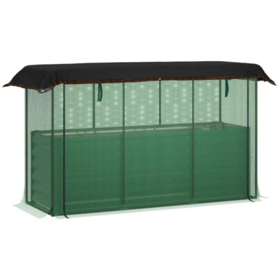 Outsunny Galvanized Steel Planter Box With Crop Cage And Shade Cloth, Raised Garden Bed For Flowers, Veggies And Herbs, Green