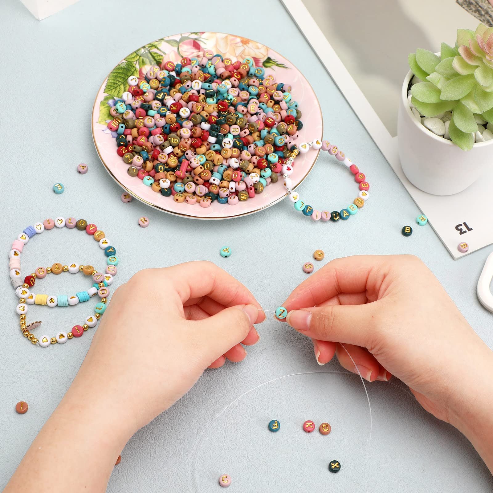 Colored Letter Beads, 1900Pcs 4x7mm Colorful Gold Acrylic Alphabet Beads With 1 Roll Elastic String For Bracelet Necklace Jewelry Making Supplies - Image 3