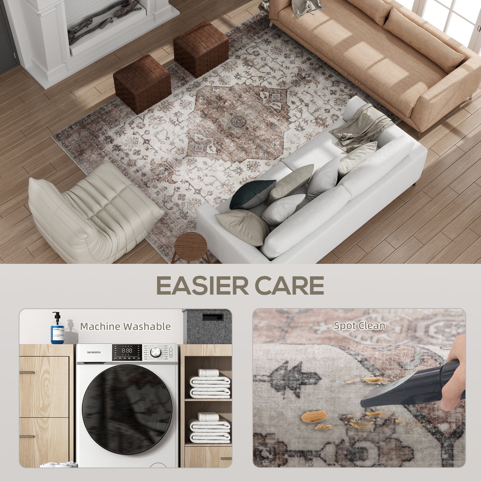5x7 Area Rug, Vintage Machine Washable Rug, Non-Slip Floor Carpet For Living Room, Bedroom, Dining Room,brown - Image 4