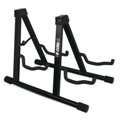 5 CORE Double Guitar Stand Floor Adjustable Heavy Duty A Frame Universal Folding Acoustic Electric Bass Mandolin Banjo Violin Holder Multiple Folding Stands For On Stage Studio Easy Assembly BLACK