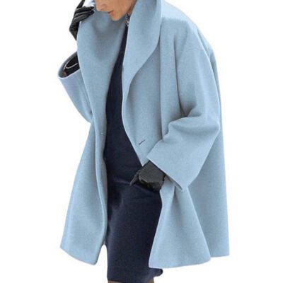 Plus Size Women's Solid Color Round Neck Button Coat - Oversized Hooded Wool-Like Long Coat For Fall&Winter