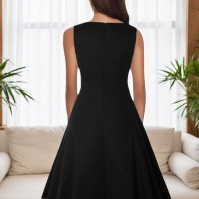 Women’s New Retro Style Pocket Pleated Floral Lace Horn A-line Skirt Casual Party Cocktail Dress Sleeveless
