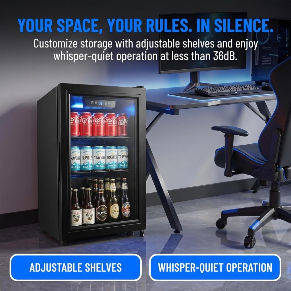 1.8 Cu Ft Beverage Refrigerator, 70 Can Mini Fridge With Glass Door, Digital Temperature Control, Adjustable Shelves, Quiet Cooler For Beer Soda Wine, Office Dorm —