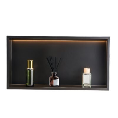 Shower Niche, 13 X 25 X 4 Inch Recessed Wall Niche With LED Strip,Heavy-duty Stainless Steel Modern Shampoo Storage Organizer,Sealed Waterproof, Durable & Easy To Install,Black For Bathroom