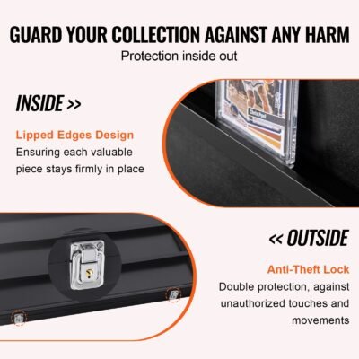36 Graded Sports Card Display Case, 30.5x24.3x2.1 In, Baseball Card Display Frame With 98% UV Protection Clear View PC Glass, Lockable Wall Cabinet For Football Basketball Hockey Trading Card