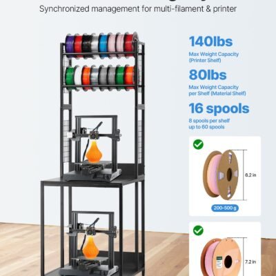 3D Printer Filament Storage Rack, 4-Tier 3D Printer Stand With Filament Storage, Spools Holder Racks Cart With Wheels, Filaments Organzied For 3D Printing Station, Office, Workshop (Shelf Only)