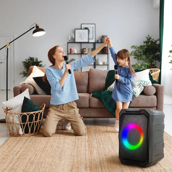 Portable Wireless Party Speaker With LED Light 2 Wireless Mics Remote Control TWS Music Accompany Mic. Priority Bass Echo Mic Treble Guitar In - Image 4