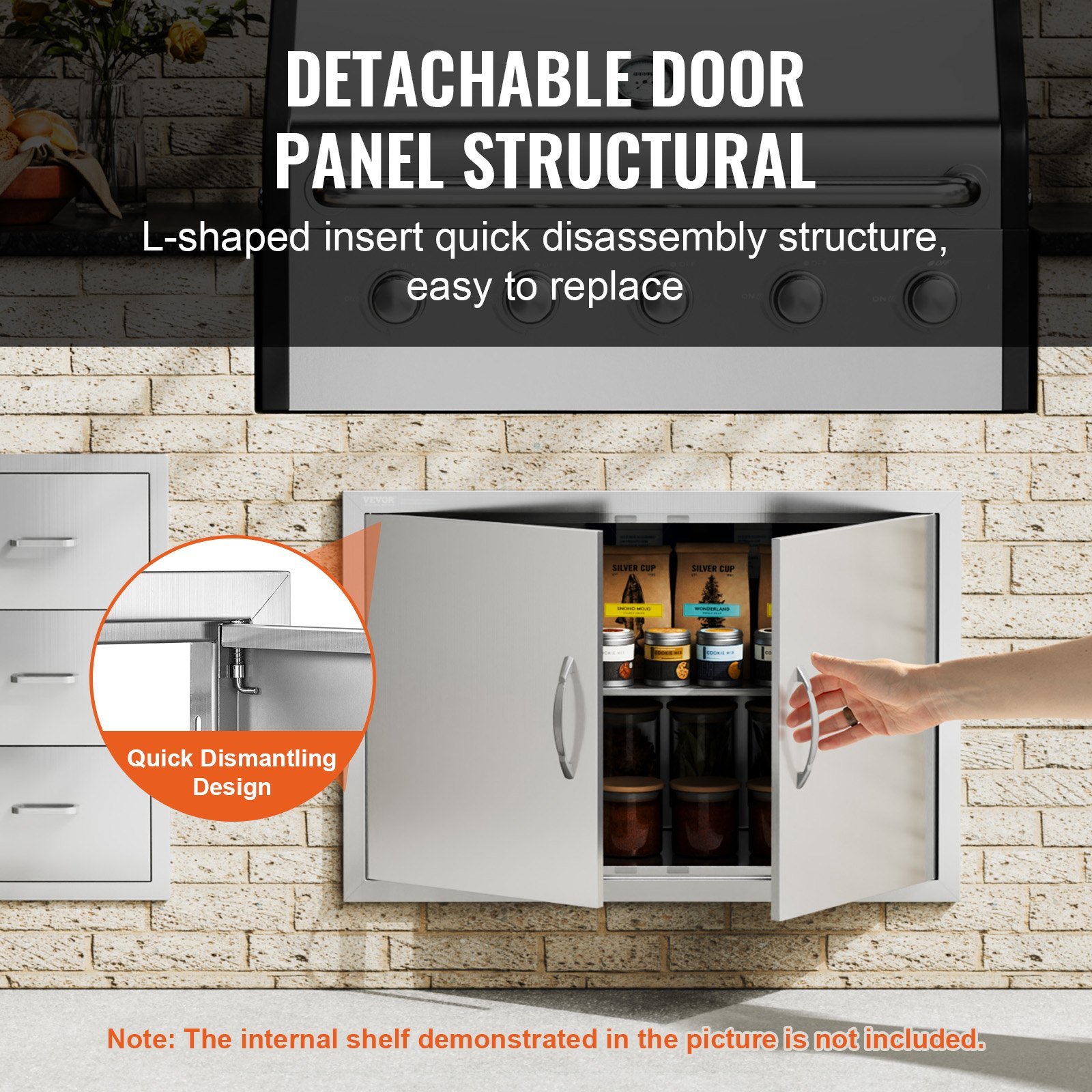 BBQ Access Door, 33W X 22H Inch Double Outdoor Kitchen Door, Stainless Steel Flush Mount Door, Wall Vertical Door With Handles, For BBQ Island, Grilling Station, Outside Cabinet - Image 4