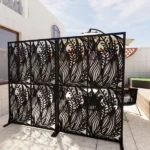 Metal Privacy Screens W3.8Ft X H6Ft Outdoor And Indoor Divider With Free Standing Decorative Privacy Screen For Balcony Patio Garden Room Divider, Black Leaf Shape