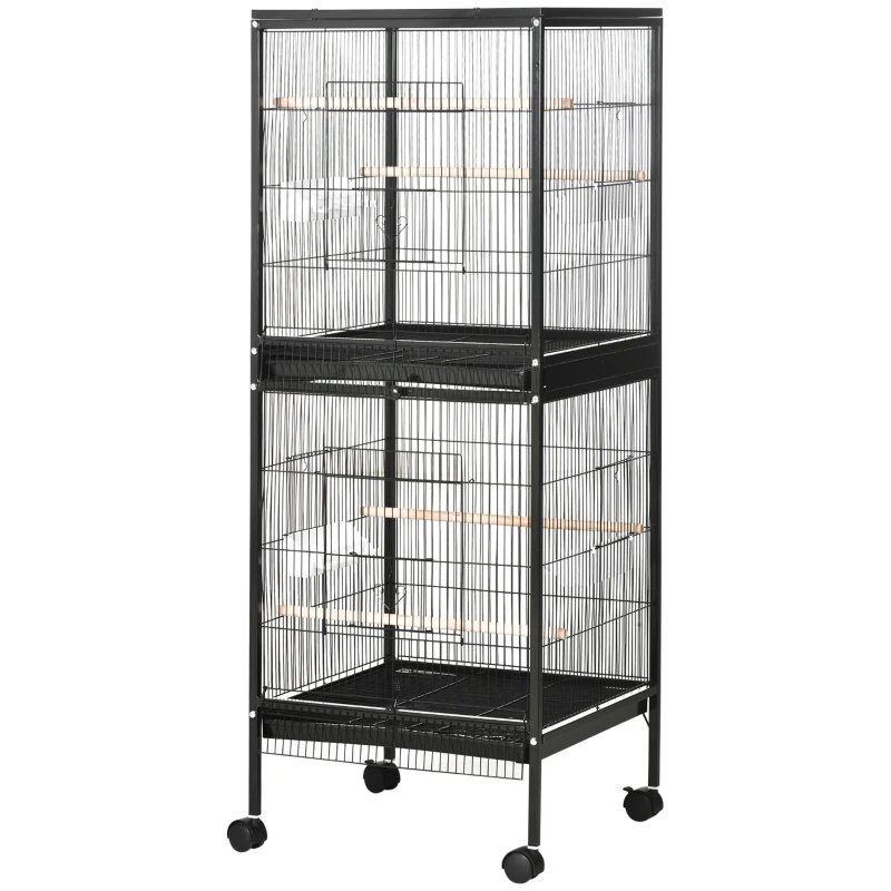 2 In 1 Bird Cage Aviary Parakeet House For Finches, Budgies With Wheels, Black - Image 7