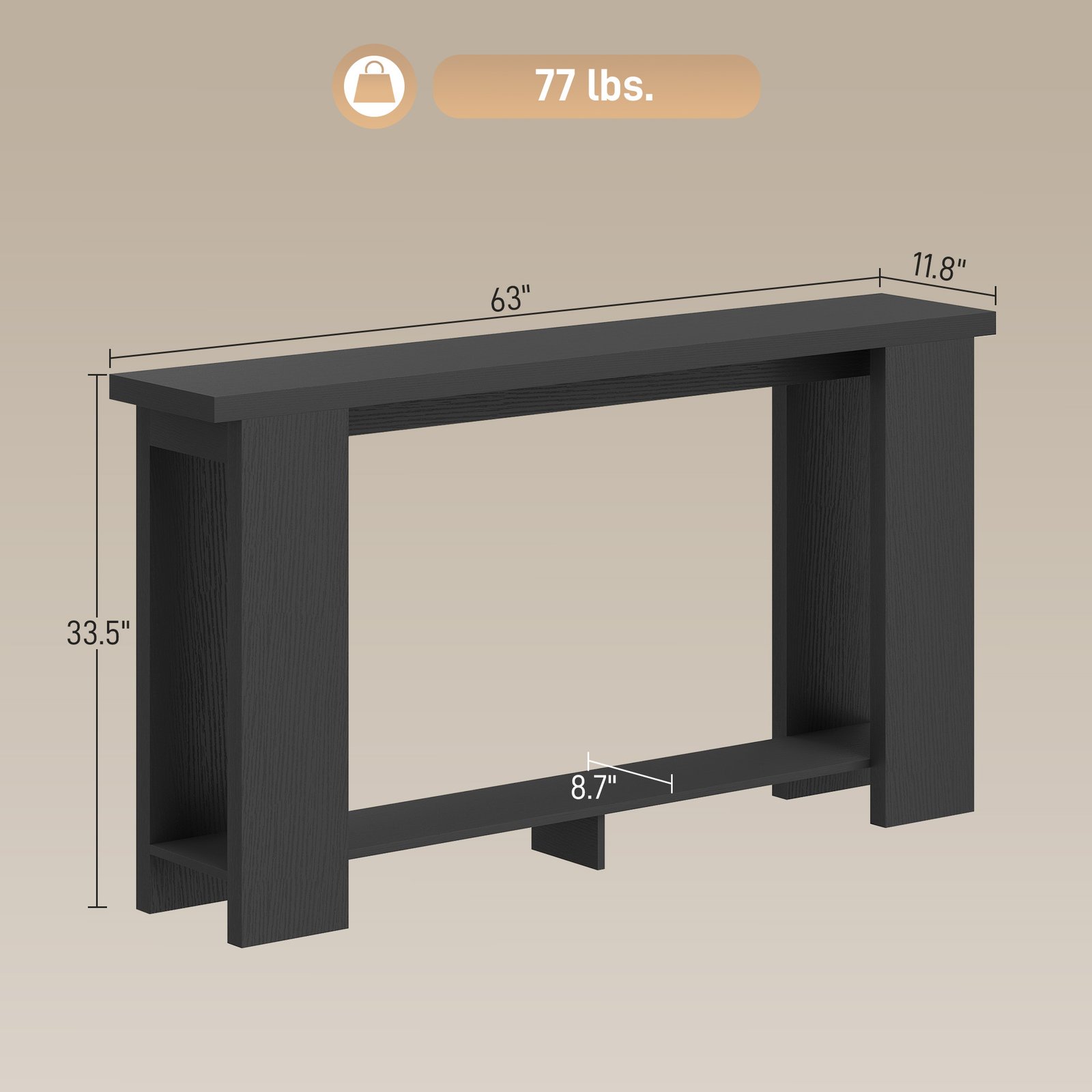Farmhouse Console Table, 63" Narrow Entryway Table with Thickened Tabletop for Living Room, Hallway, Distressed Black - Image 2