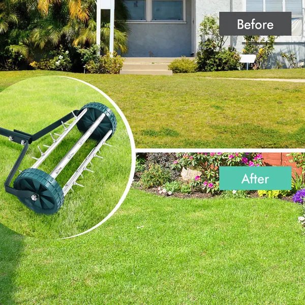 18 Inch Rolling Lawn Aerator With Anti-slip Handle And Tine Spikes - Image 3