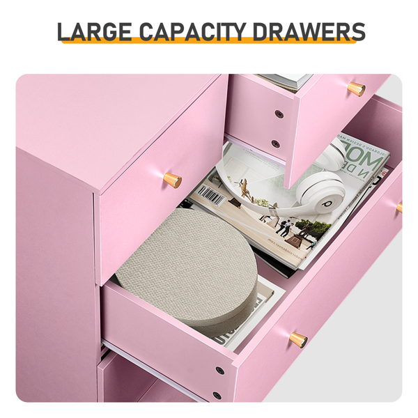 25.98inx15.75inx35.83in LxWxH 4-Tier 5-Drawer Cabinet Drawer Dresser With Gold Handles Macaron - Image 2