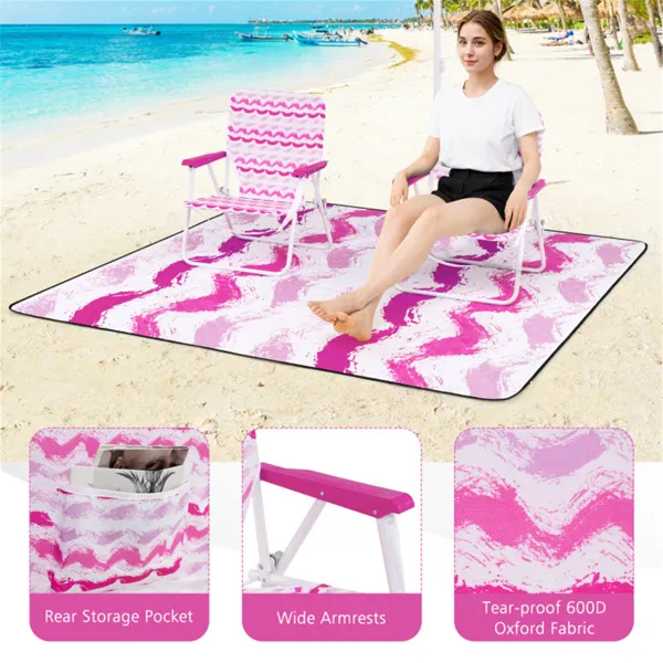4-Piece Beach Set With 6.2ft Sun-Proof Umbrella, 2 Folding Chairs & 80 X 80 Waterproof Blanket-Pink - Image 3
