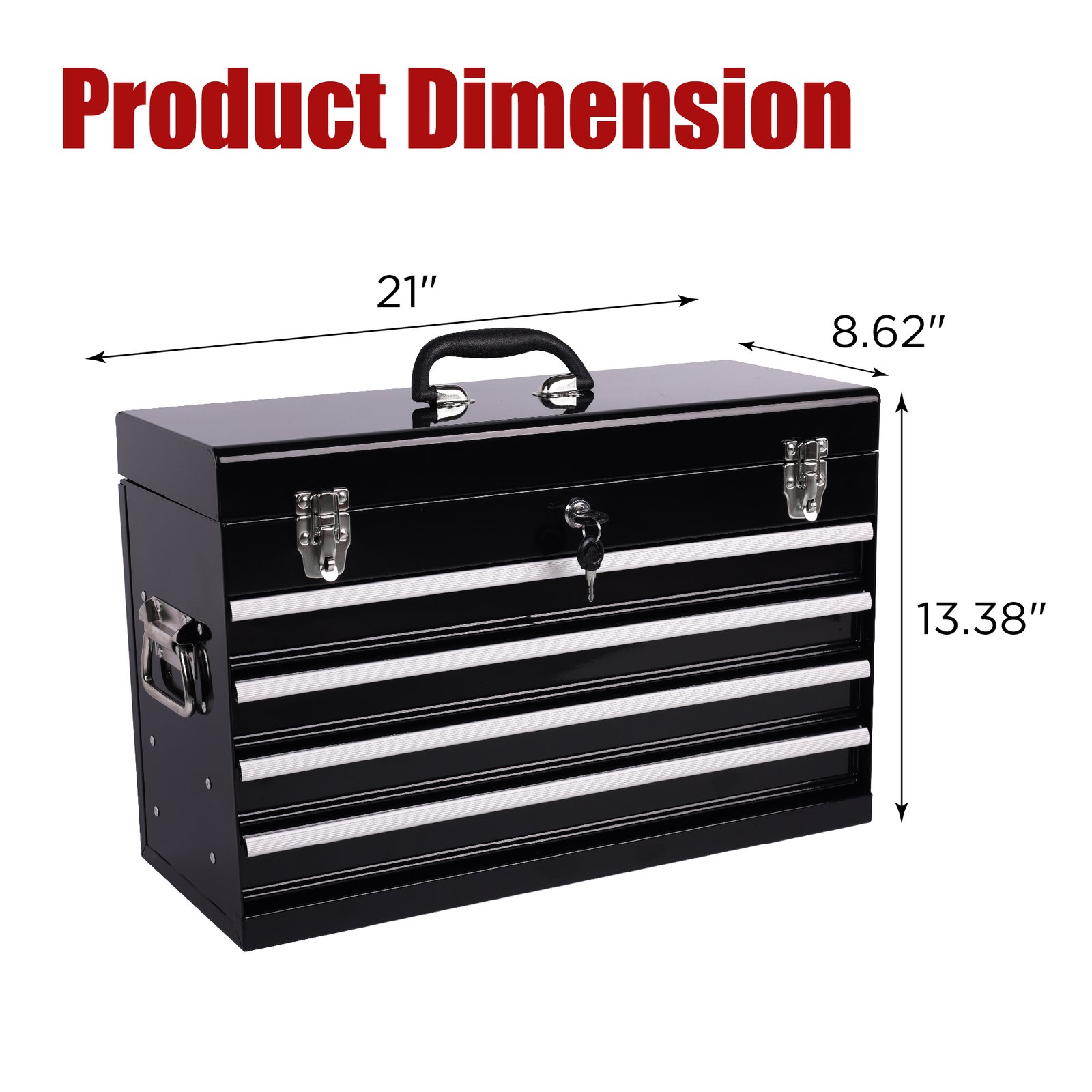 Heavy Duty Metal Tool Box, 21-inch, Portable Metal Tool Box With 4 Drawers, Small Tool Chest With EVA Liners, Ball Bearing Slide Drawers Locking & Powder Coated Finish, Multi-Function Tool Organizer - Image 5