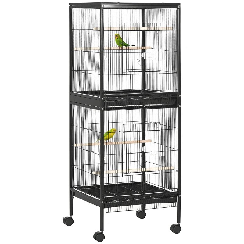 2 In 1 Bird Cage Aviary Parakeet House For Finches, Budgies With Wheels, Black - Image 4