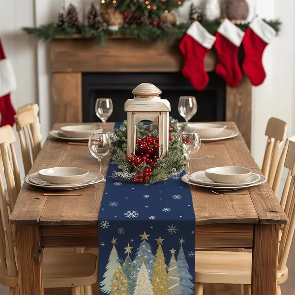 Christmas Table Runner 13x72 Inch, Xmas Trees Snowflakes Holiday Decorative Farmhouse Table Decoration For Kitchen Dinning, Indoor Outdoor Dinner Party Decor - Image 3
