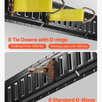 E Track Tie-Down Rail Kit, 30PCS 5FT E-Tracks Set Includes 4 Steel Rails & 2 Single Slot & 8 O Rings & 8 Tie-Offs W/D-Ring & 8 End Caps, Securing Accessories For Cargo, Motorcycles, And Bikes