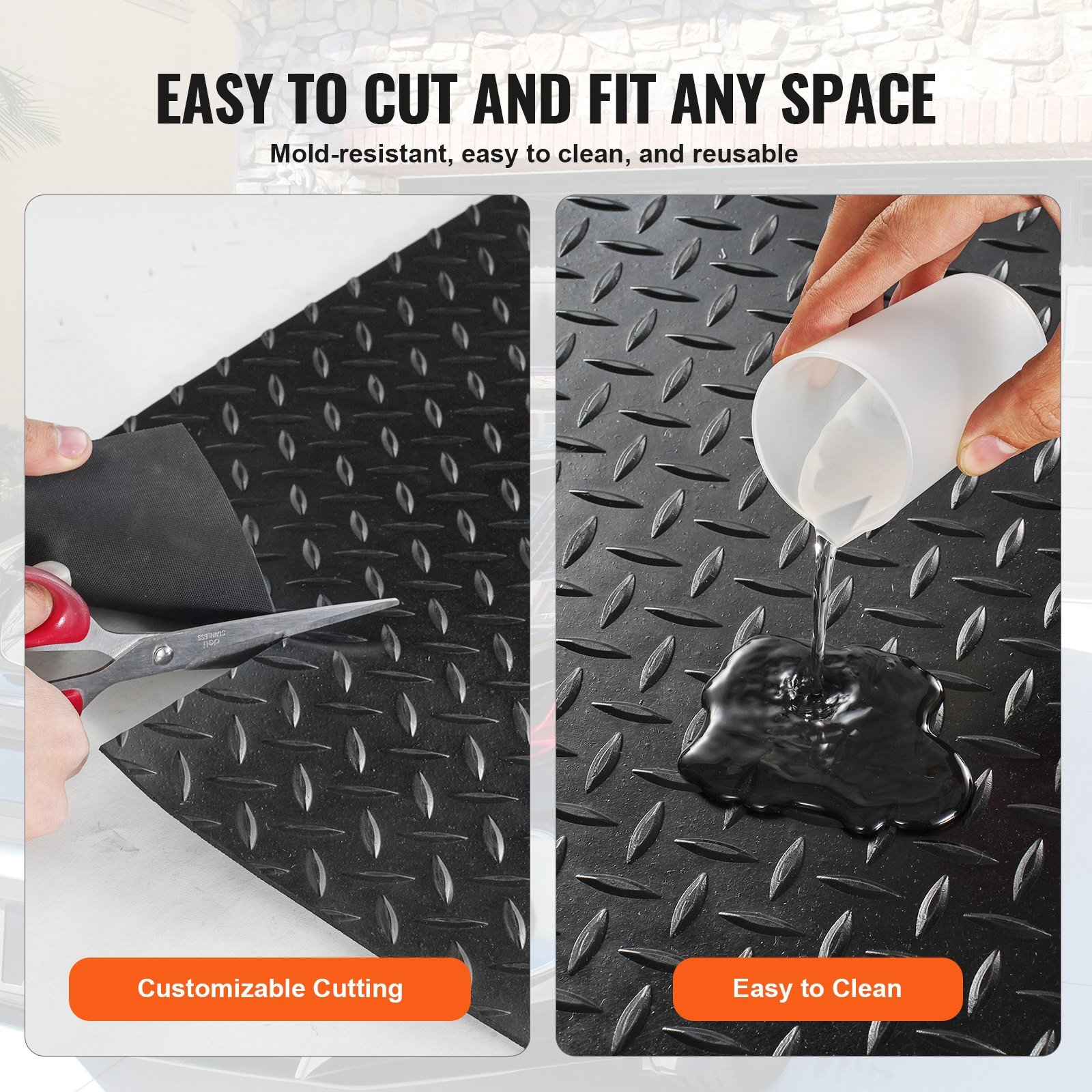 Diamond-Plate Rubber Flooring Roll, 3 Mm X 4 Ft X 10 Ft Garage Floor Mat, SBR Rubber Garage Flooring Roll, Easy To Clean, Diamond Plate Rubber Mat For Under Cars, Garage Industry Gym, Black - Image 5