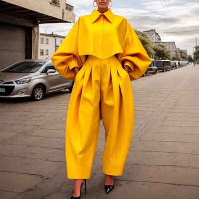 New Womens Outfit Asymmetrical Long-sleeve Hoodie And Harem Pants Set