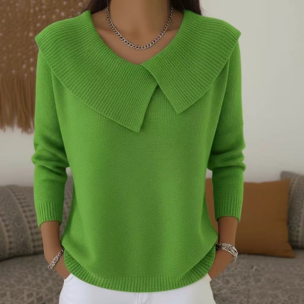 Women's Solid Color Casual V-neck Long Sleeved Sweater - Image 4