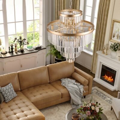 Same As W1340P188536  Golden Luxury Crystal Chandelier Modern Chandeliers Lights Fixture Hanging Pendant Light Fixture For Dining Room Bedroom Living Room Dia 23.6 Inch-Gold