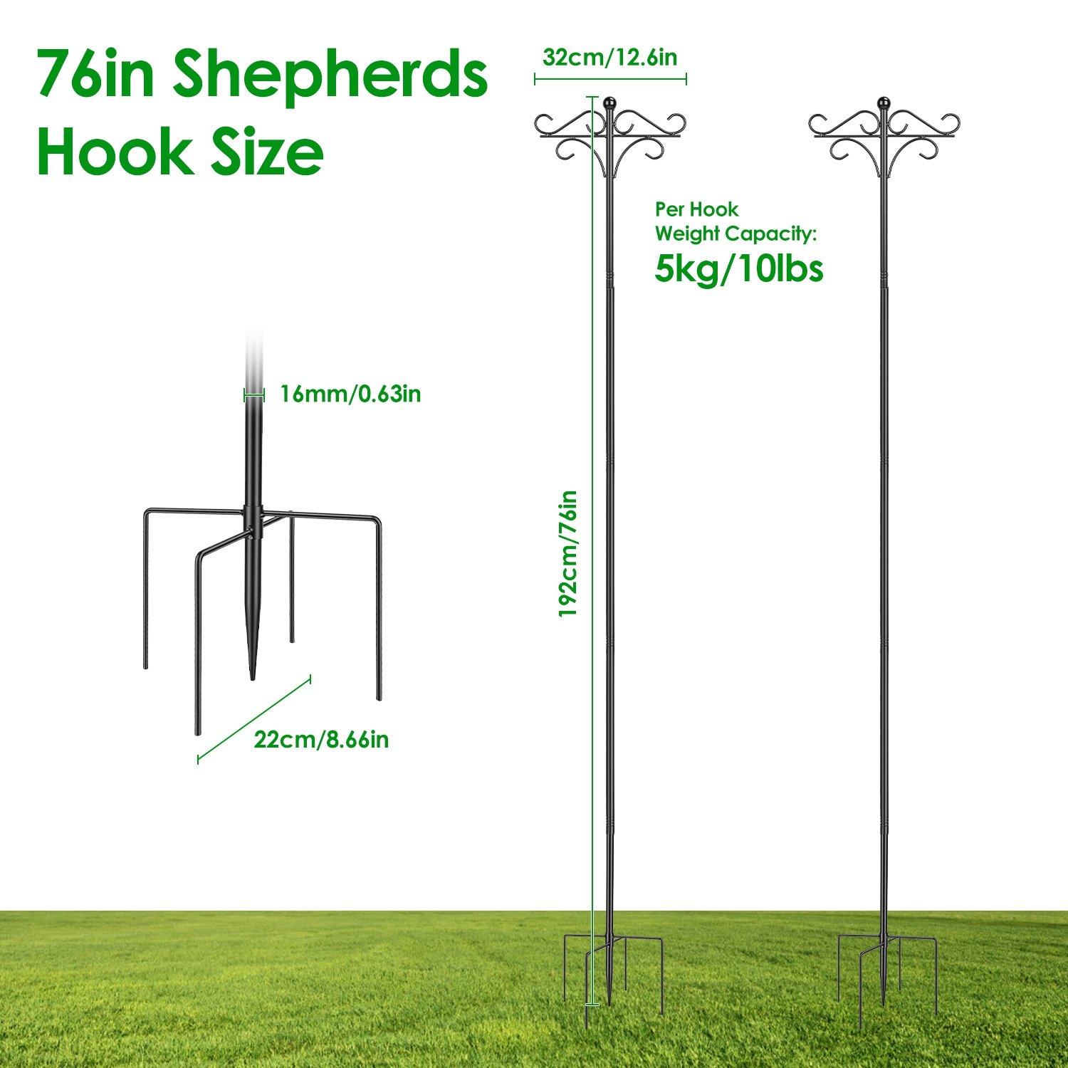 2 Packs Heavy Duty Double Shepherds Hook Bird Feeder Pole Garden Hanging Holder For Bird Feeder Garden Plant Lantern For Outdoor Garden Patio - Image 2