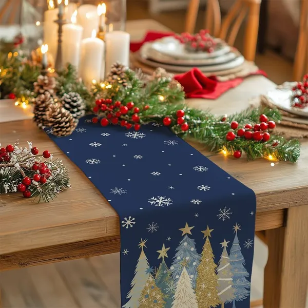 Christmas Table Runner 13x72 Inch, Xmas Trees Snowflakes Holiday Decorative Farmhouse Table Decoration For Kitchen Dinning, Indoor Outdoor Dinner Party Decor - Image 4