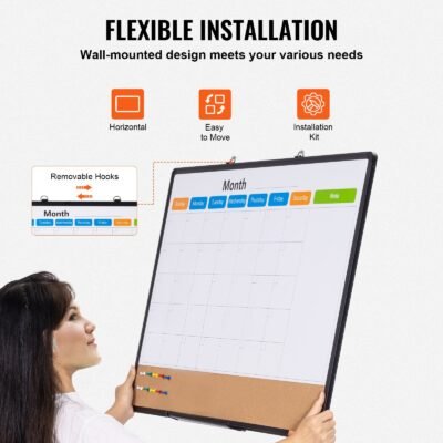 36'x 24' Monthly Calendar Whiteboard & Cork Board Combo With Aluminum Frame Bulletin Board