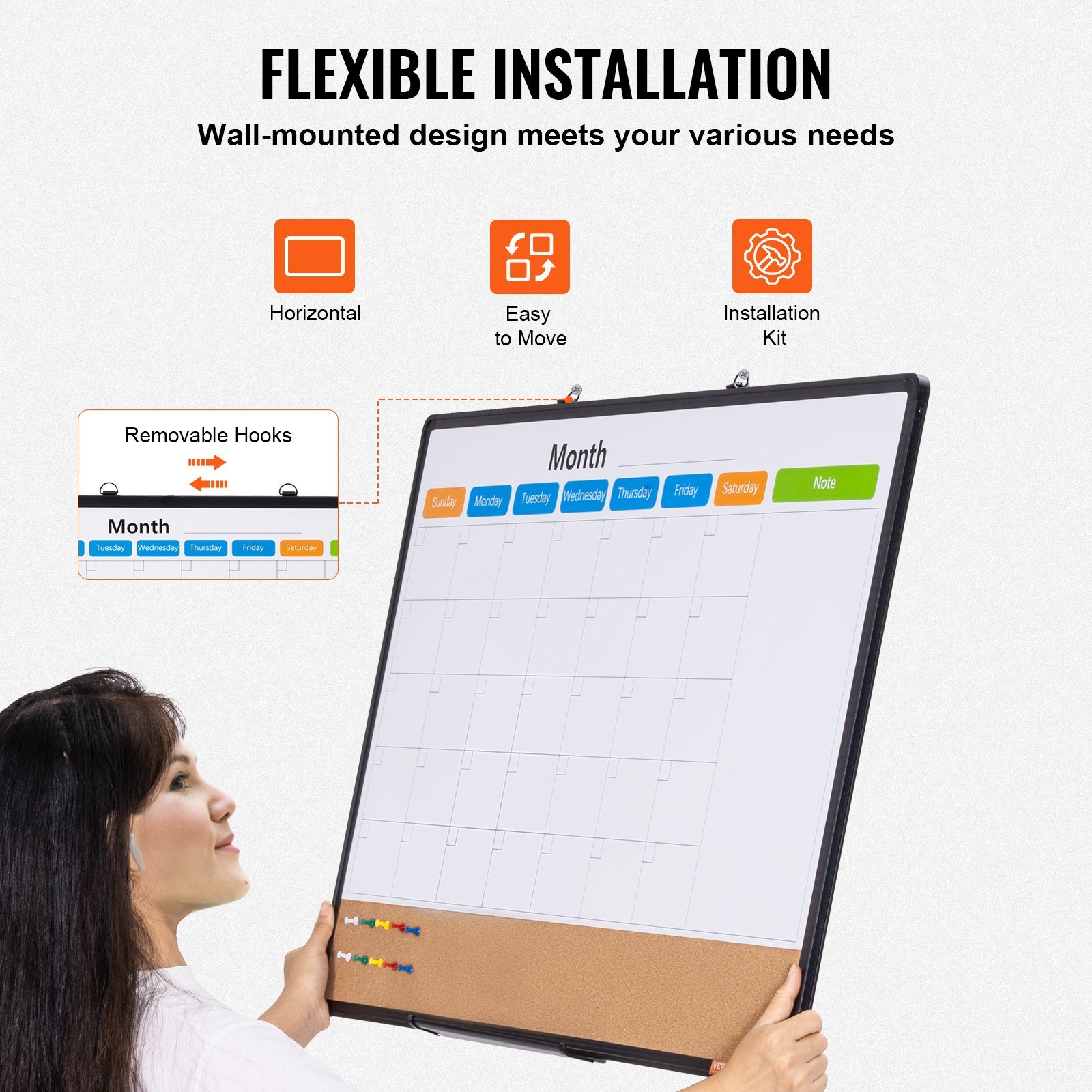 36'x 24' Monthly Calendar Whiteboard & Cork Board Combo With Aluminum Frame Bulletin Board