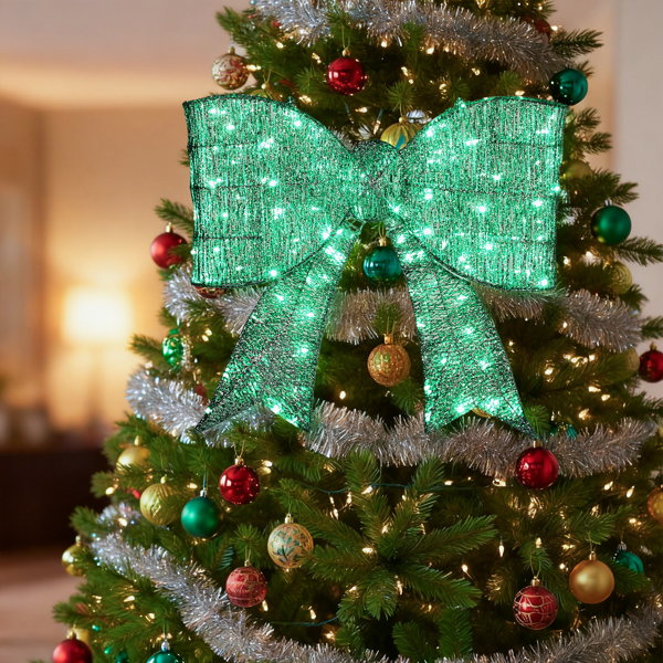 Pre-lit Outdoor Giant Bowknot Christmas Decoration, Lighted Metal Frame With 124 Green LED Lights, For Front Door Gate Wall Indoor Outdoor Holiday Party, Green - Image 4