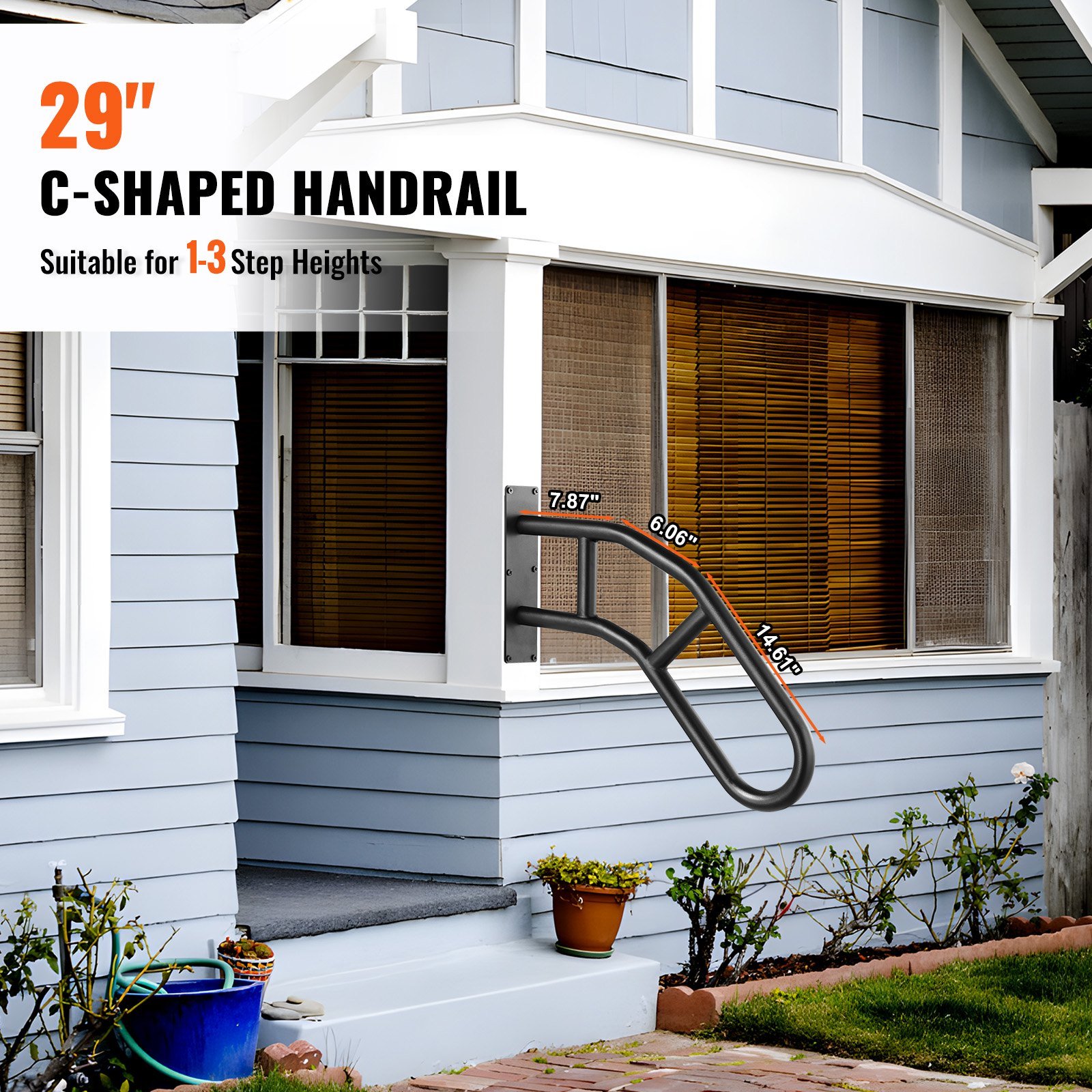 Handrails For Outdoor Steps 29 Wall Mount Safety Railings For 1-3 Steps - Image 9